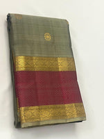 Load image into Gallery viewer, Classic Shadow Grey &amp; Black 2gm Zari Elegance Kanchipuram Handloom Silk Saree SS27616
