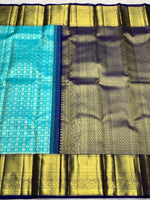 Load image into Gallery viewer, Classic Aqua Blue &amp; Navy Blue 2gm Zari Bridal Elegance Kanchipuram Handloom Silk Saree SS27508
