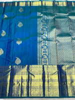 Load image into Gallery viewer, Classic Double Shade Blue 2gm Zari Bridal Elegance Kanchipuram Handloom Silk Saree SS24787
