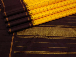 Classic Sunny Yellow & Charcoal Black Elegance Kanchipuram Handloom Silk Saree SS23617