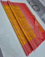 Load image into Gallery viewer, Classic Golden Yellow &amp; Peach Elegance Kanchipuram Handloom Silk Saree SS27718
