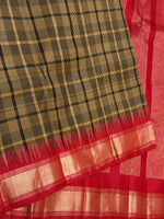 Load image into Gallery viewer, Classic Mustard Checker &amp; Deep Red Madras Multichecker Elegance Kanchipuram Handloom Silk Saree SS27372
