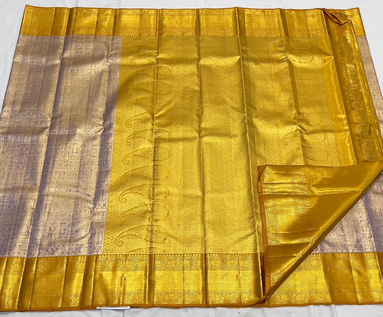 Classic Rose Gold & Mustard 1gm Zari Bridal Elegance Kanchipuram Handloom Silk Saree SS24109