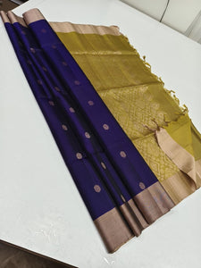 Navy Blue & Light Green Elegance Handloom Soft Silk Saree SS25602