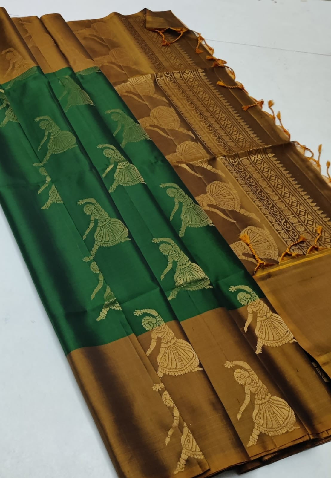 Classic Forest Green & Mustard Handloom Soft Silk Saree SS23000