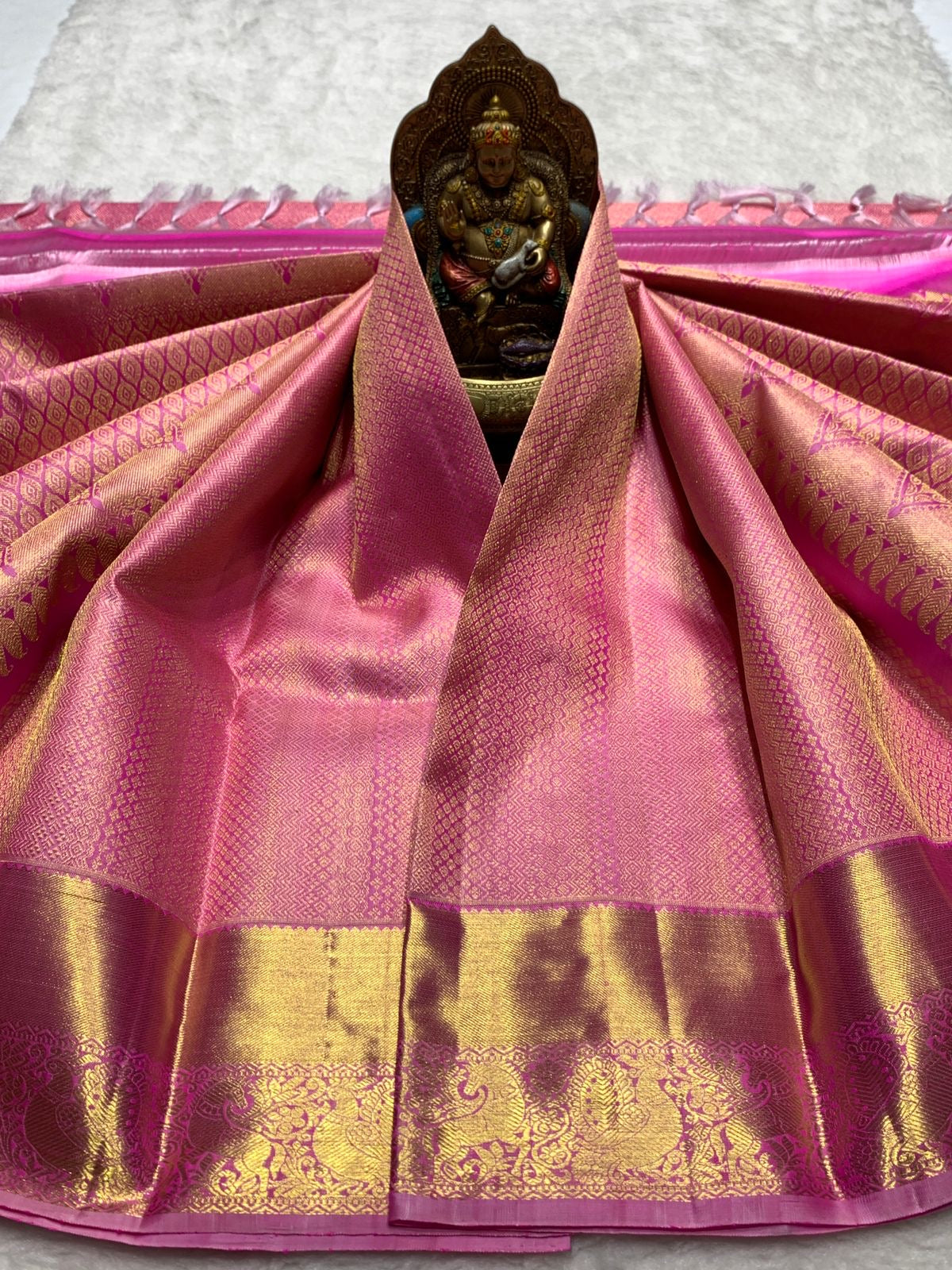 Classic Fuchsia Pink 2gm Zari Bridal Elegance Kanchipuram Handloom Silk Saree SS25296