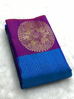 Load image into Gallery viewer, Classic Azure Blue &amp; Purple 2gm Zari Kanchipuram Handloom Silk Saree SS25816
