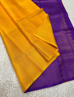 Load image into Gallery viewer, Classic Golden Yellow &amp; Violet Kanchipuram Handloom Silk Saree SS26257
