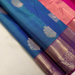 Load image into Gallery viewer, Classic Peacock Blue &amp; Deep Pink Elegance Kanchipuram Handloom Silk Saree SS23592
