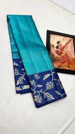Load image into Gallery viewer, Classic Sky Blue &amp; Navy Blue Banarasi Elegance Kanchipuram Handloom Silk Saree SS27944
