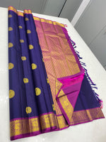 Load image into Gallery viewer, Classic Steel Blue &amp; Fuchsia Pink 2gm Zari Elegance Kanchipuram Handloom Silk Saree SS23753
