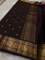 Load image into Gallery viewer, Classic Deep Plum &amp; Coffee Brown Elegance Kanchipuram Handloom Silk Saree SS24839
