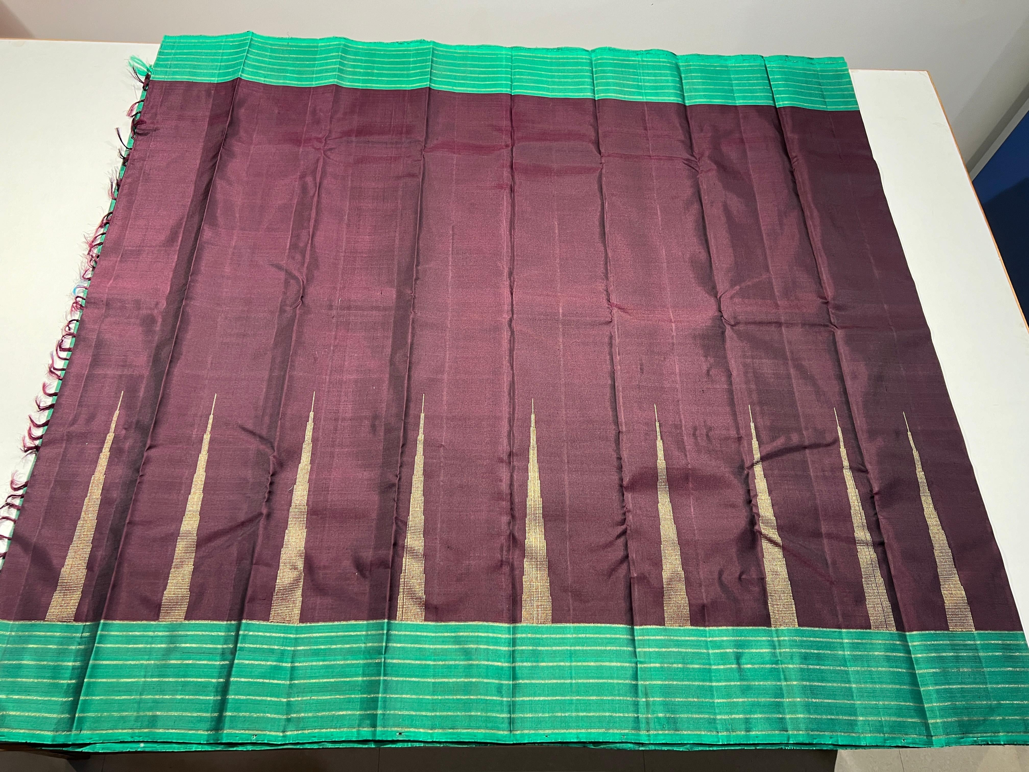 Classic Coffee Brown & Green 3gm Zari Elegance Kanchipuram Silk Saree SS23838