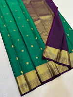 Load image into Gallery viewer, Classic Jade Green &amp; Aubergine Elegance Kanchipuram Handloom Silk Saree SS24321
