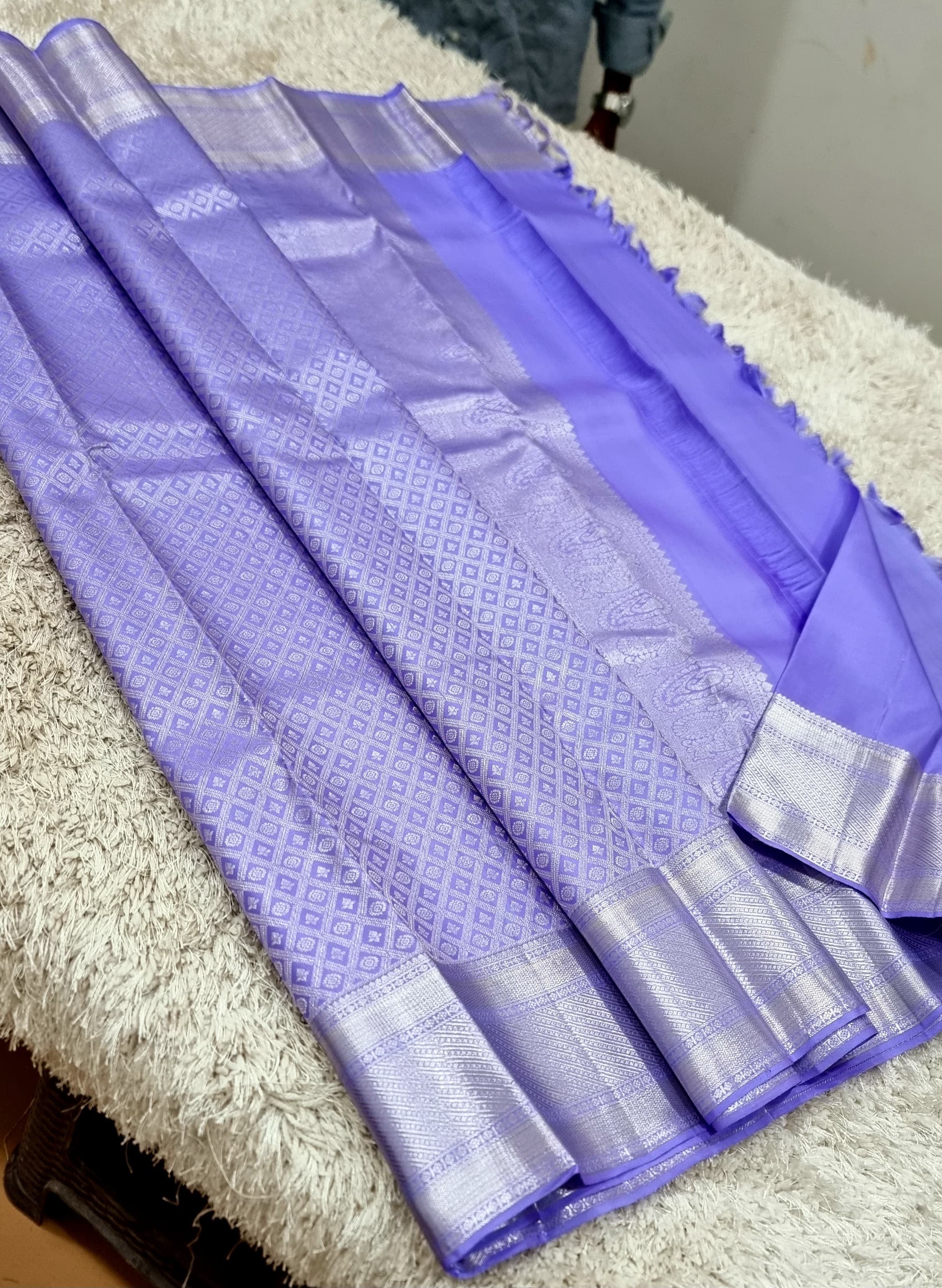 Classic Cornflower Blue 1gm Silver Zari Kanchipuram Handloom Silk Saree SS25804
