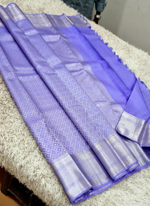 Classic Cornflower Blue 1gm Silver Zari Kanchipuram Handloom Silk Saree SS25804