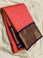 Load image into Gallery viewer, Classic Peachy Orange &amp; Violet 1gm Zari Kanchipuram Handloom Silk Saree SS25814

