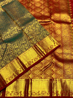 Load image into Gallery viewer, Classic Brownish Green &amp; Chilli Red  2gm Zari Bridal Elegance Kanchipuram Handloom Silk Saree SS24617
