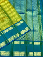 Load image into Gallery viewer, Classic Spring Green &amp; Teal Blue 2gm Zari Elegance Kanchipuram Handloom Silk Saree SS27503
