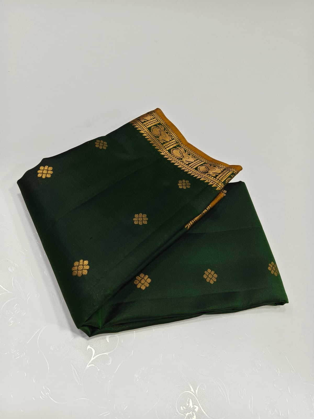 Deep Bottle Green & Mustard Yellow Kanchipuram Handloom Soft Silk Saree SS22678