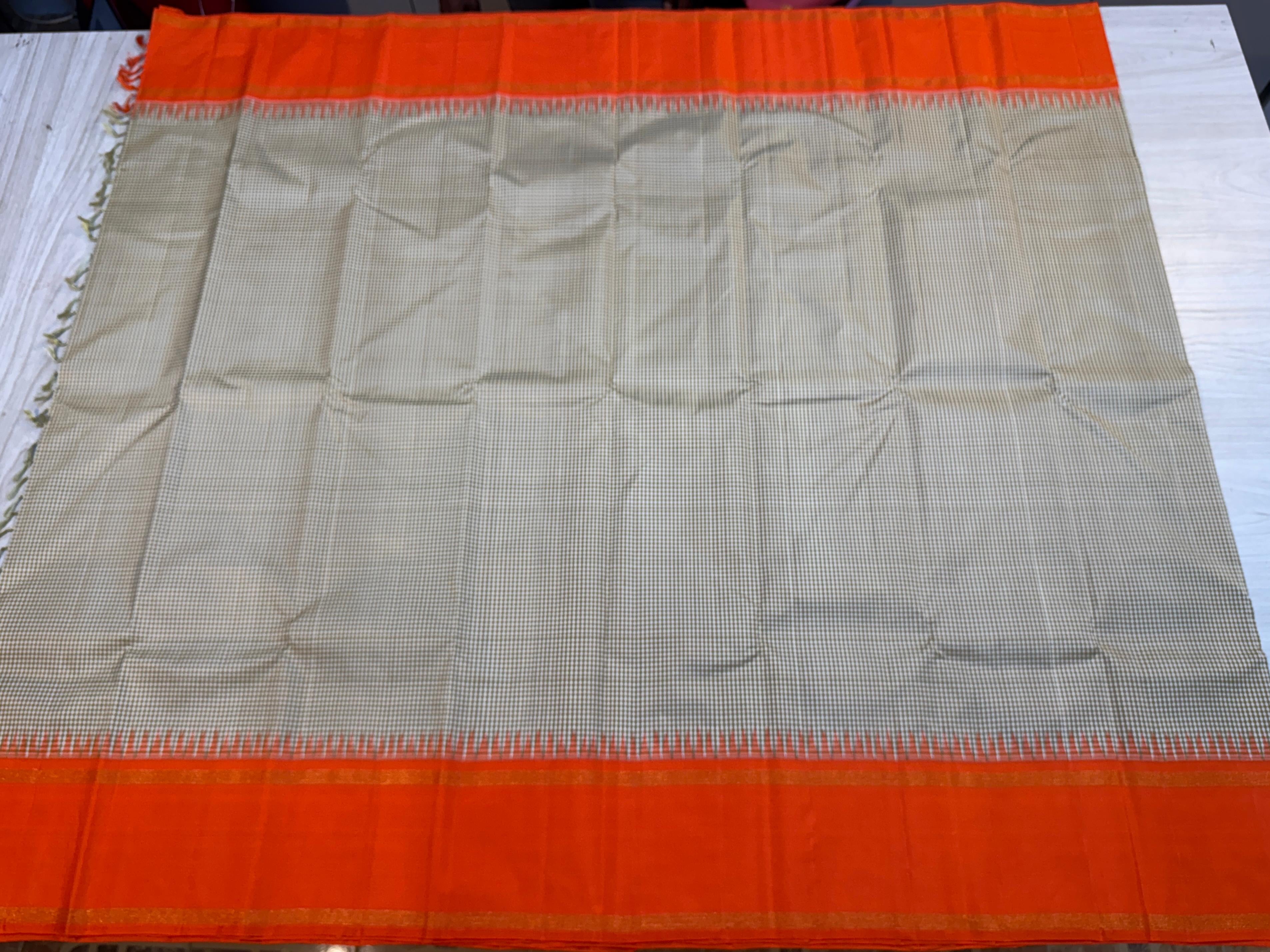 Classic Pale Grey & Orange Kanchipuram Handloom Silk Saree SS26255