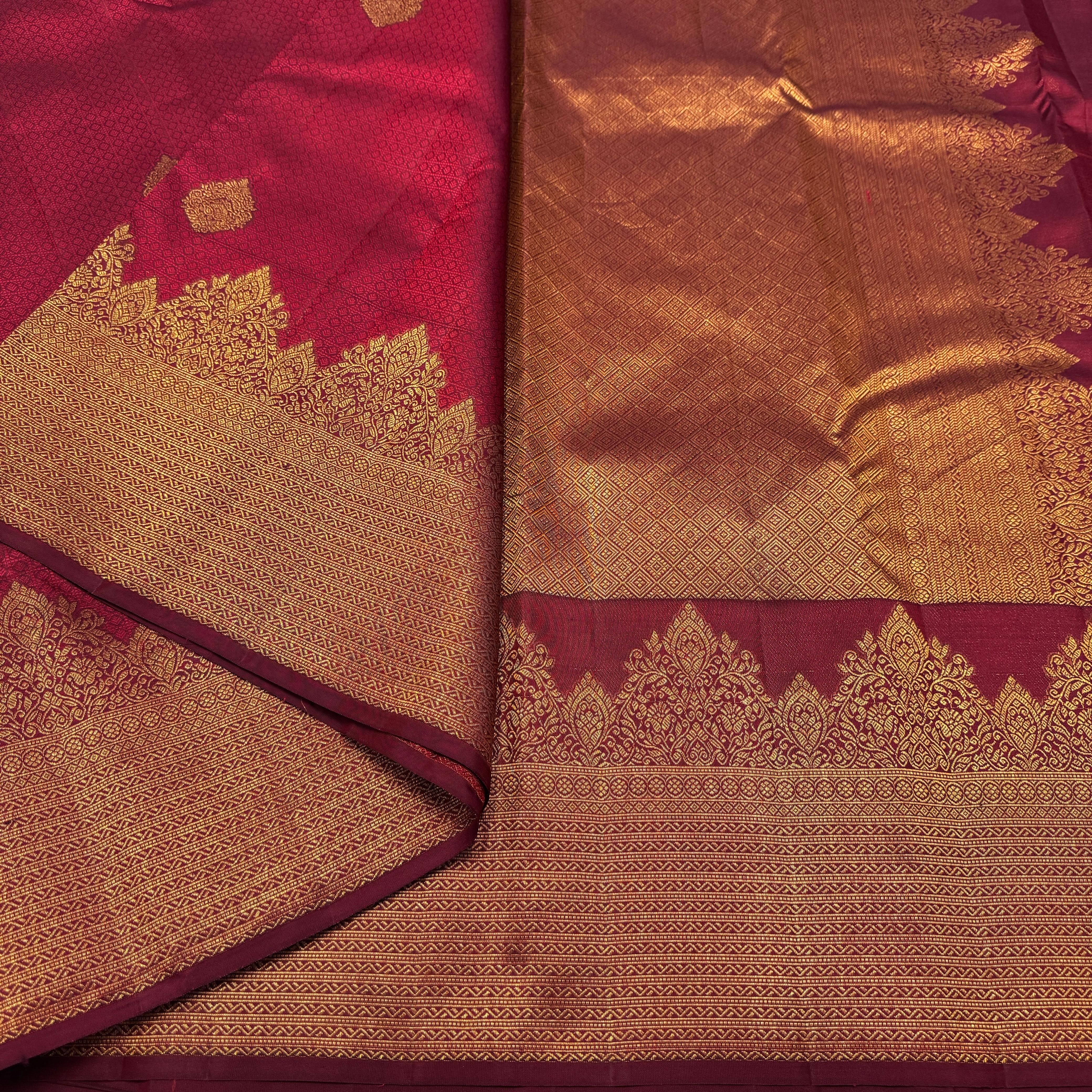 Classic Maroon 2gm Zari Temple Bridal Elegance Kanchipuram Handloom Silk Saree SS26587