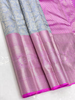 Load image into Gallery viewer, Classic Grey &amp; Fuchsia Pink 2gm Zari Elegance Kanchipuram Handloom Silk Saree SS24261
