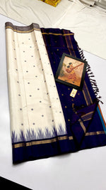 Load image into Gallery viewer, Classic White &amp; Navy Blue Kanchipuram Handloom Silk Saree SS26259
