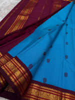 Load image into Gallery viewer, Classic Azure Blue &amp; Barn Red Elegance Kanchipuram Handloom Silk Saree SS27243
