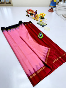 Classic Creamy Pink & Chilly Red Double Warp Elegance Handloom Soft Silk Saree SS23693