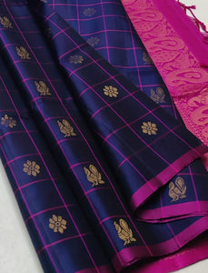 Classic Navy Blue & Pink Elegance Handloom Soft Silk Saree SS23954