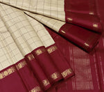 Load image into Gallery viewer, Classic Banana Cream &amp; Ruby Red 2gm Zari Korvai Elegance Kanchipuram Handloom Silk Saree SS28091
