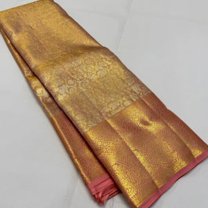 Classic Pastel Rose Gold Tissue Bridal Elegance Kanchipuram Tissue Handloom Silk Saree SS23884