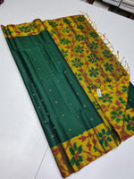Load image into Gallery viewer, Pine Green &amp; Yellow Double Warp Elegance Kanchipuram Handloom Silk Saree SS20569
