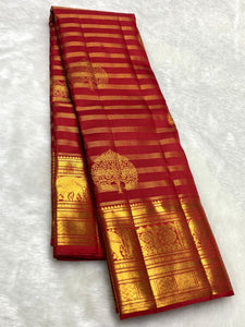 Classic Dark Red 2gm Zari Bridal Elegance Kanchipuram Handloom Silk Saree SS25363