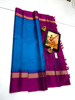 Load image into Gallery viewer, Classic Azure Blue &amp; Creamy Purple Korvai Elegance Kanchipuram Handloom Silk Saree SS24066
