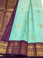 Load image into Gallery viewer, Aqua &amp; Berry Plum 2gm Zari Elegance Kanchipuram Handloom Silk Saree SS20518
