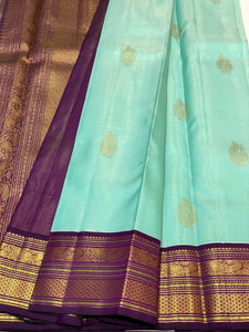 Aqua & Berry Plum 2gm Zari Elegance Kanchipuram Handloom Silk Saree SS20518
