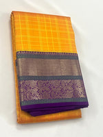 Load image into Gallery viewer, Classic Mango Yellow &amp; Violet Elegance Kanchipuram Handloom Silk Saree SS27832

