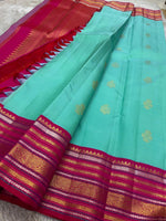 Load image into Gallery viewer, Classic Aqua &amp; Deep Pink Elegance Kanchipuram Handloom Silk Saree SS26910
