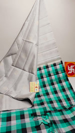 Load image into Gallery viewer, Classic Ash Tint &amp; Sea Green Checks Elegance Handloom Soft Silk Saree SS26342
