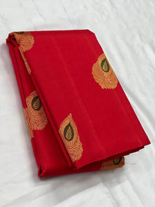 Classic Scarlet Red 2gm Zari Elegance Kanchipuram Handloom Silk Saree SS24044