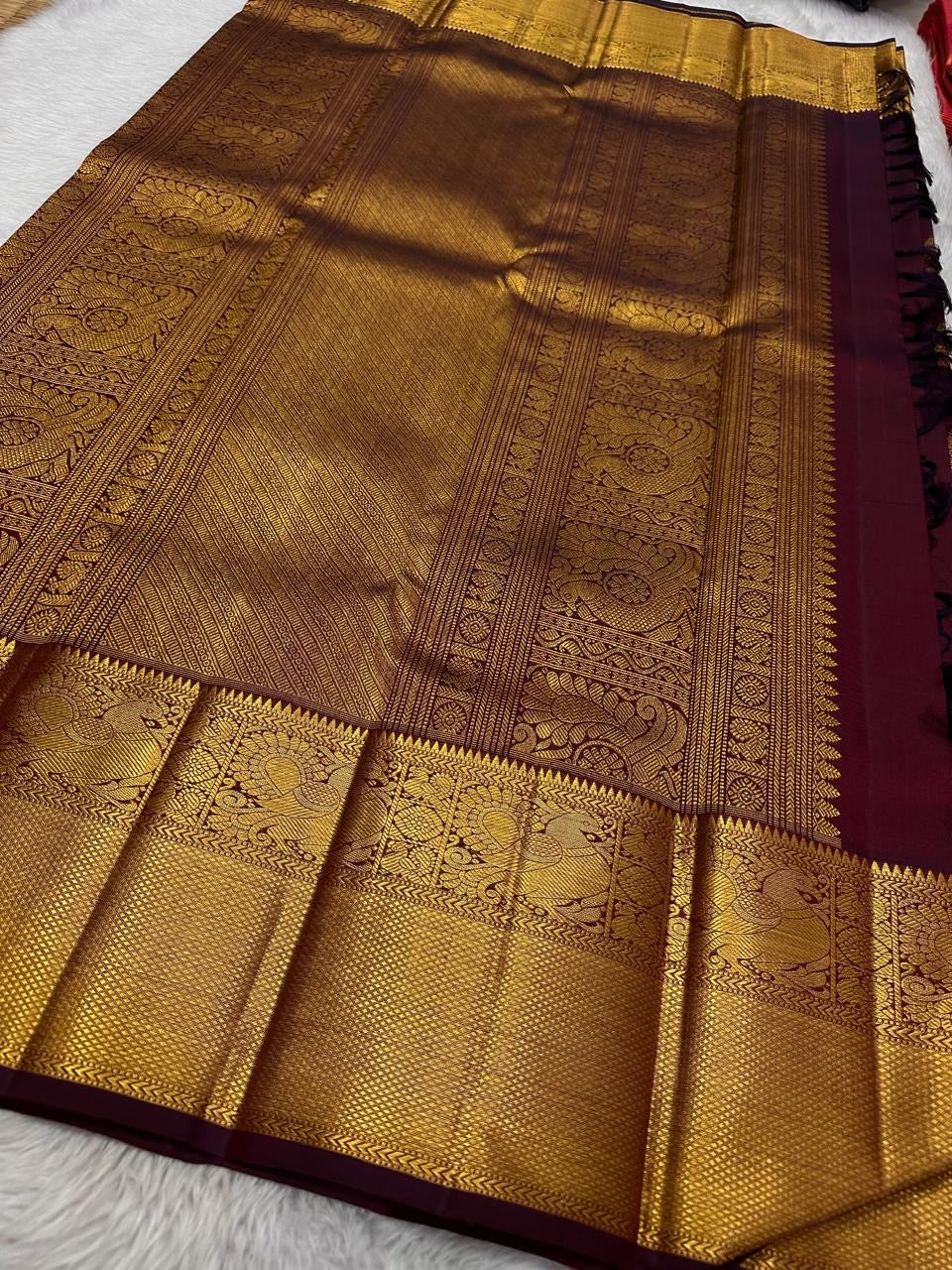 Classic Sangria Maroon Bridal Elegance Kanchipuram Handloom Silk Saree SS23609