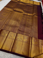 Load image into Gallery viewer, Classic Sangria Maroon Bridal Elegance Kanchipuram Handloom Silk Saree SS23609
