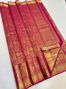 Classic Wine Fuchsia Elegance Kanchipuram Handloom Silk Saree SS24697