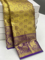 Load image into Gallery viewer, Shimmer Gold &amp; Violet 1gm Zari Elegance Kanchipuram Handloom Silk Saree SS24239
