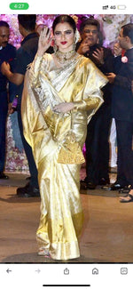 Load image into Gallery viewer, Rekha Inspired Classic Butter Cream &amp; Shimmer Gold 2gm Zari Kanchipuram Handloom Silk Saree SS25732
