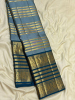 Load image into Gallery viewer, Classic Blue &amp; Imperial Blue 2gm Zari Vaira Oosi Beldari Vintage Elegance Kanchipuram Handloom Silk Saree SS26985
