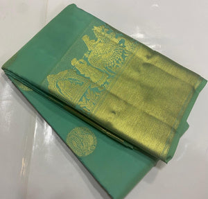 Pastel Sea Green Elegance Kanchipuram Handloom Silk Saree SS23776