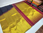 Load image into Gallery viewer, Classic Charcoal Black &amp; Gold Rising Border Kanchipuram Handloom Silk Saree SS25727
